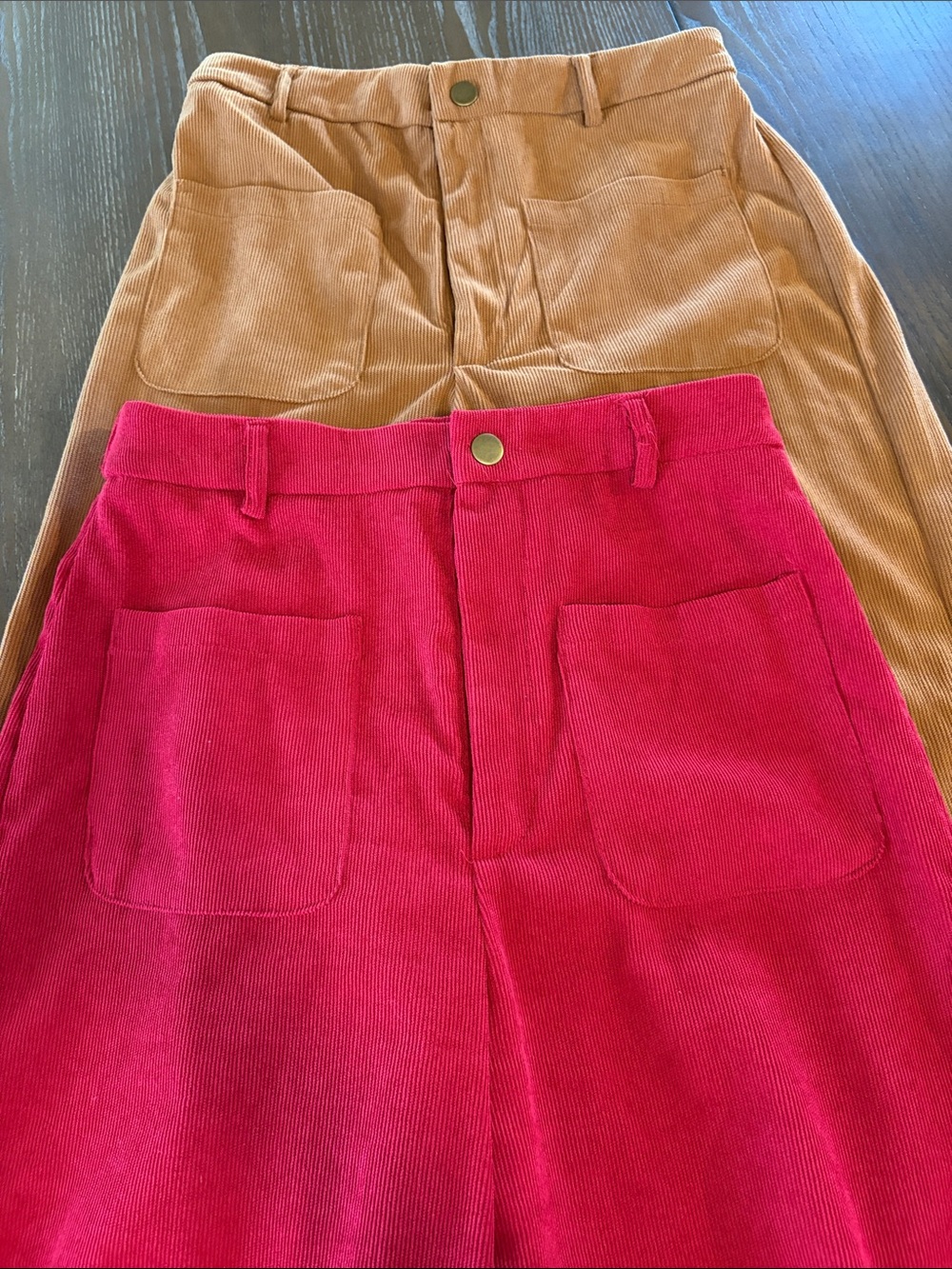 Women’s Corduroy Wide-Leg Pants - Pink, Red, Blue, Tan BUNDLE OF FOUR - Picture 11 of 12